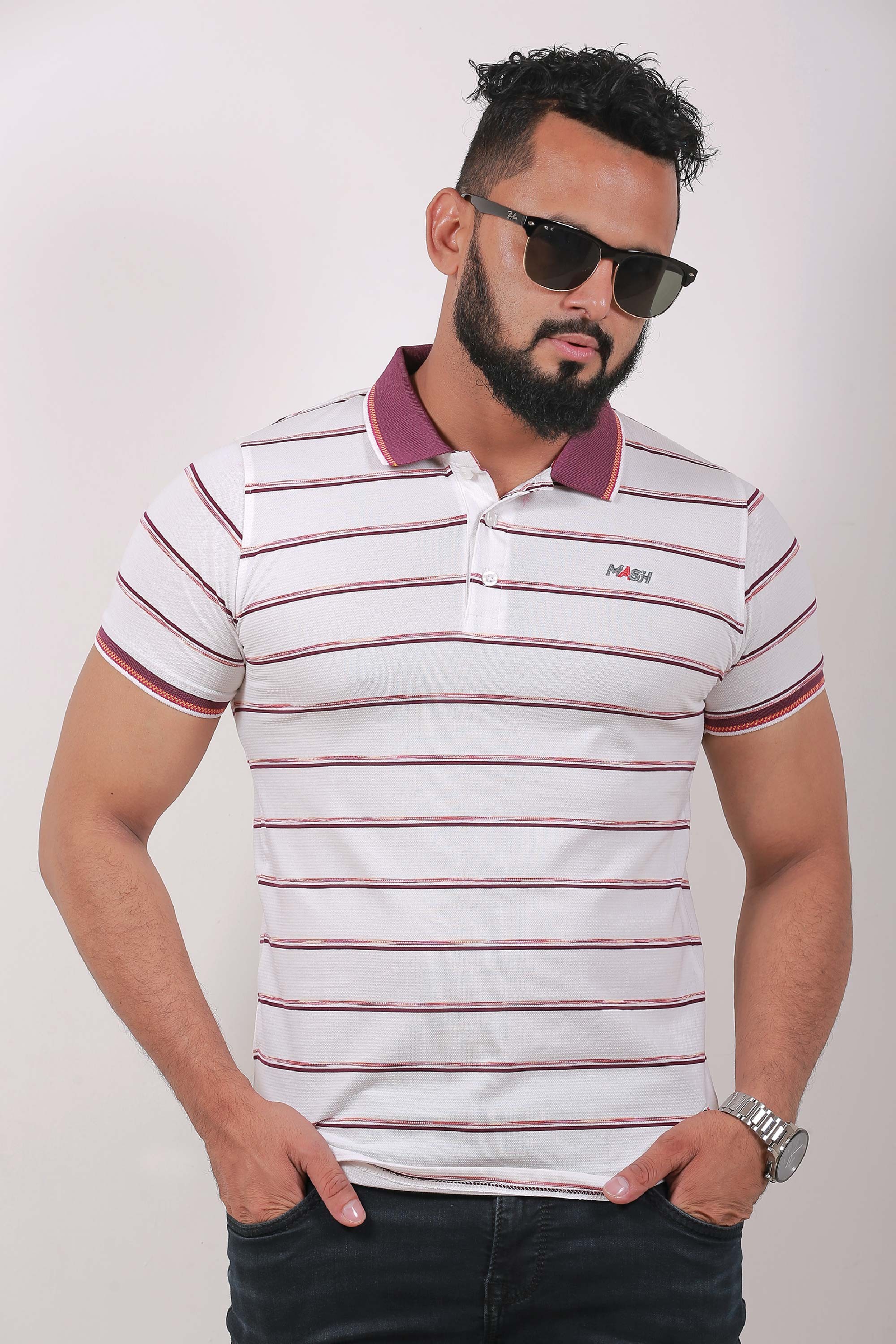 Exclusive Striped Polo T-Shirt For Men's - Mash-24